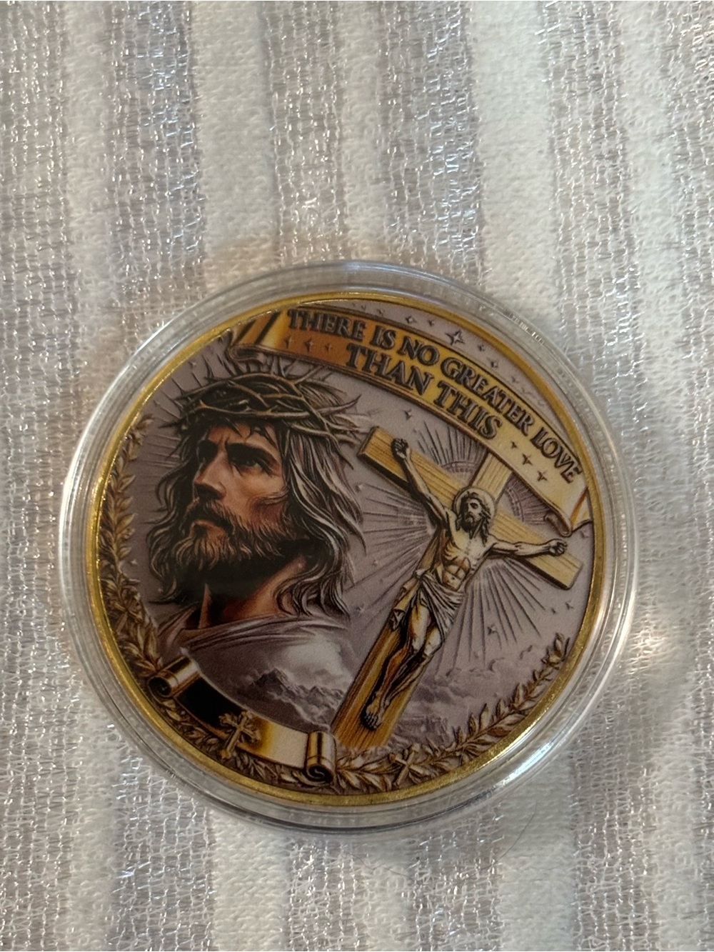 Religious Collectible Coin Featuring Jesus and Crucifix